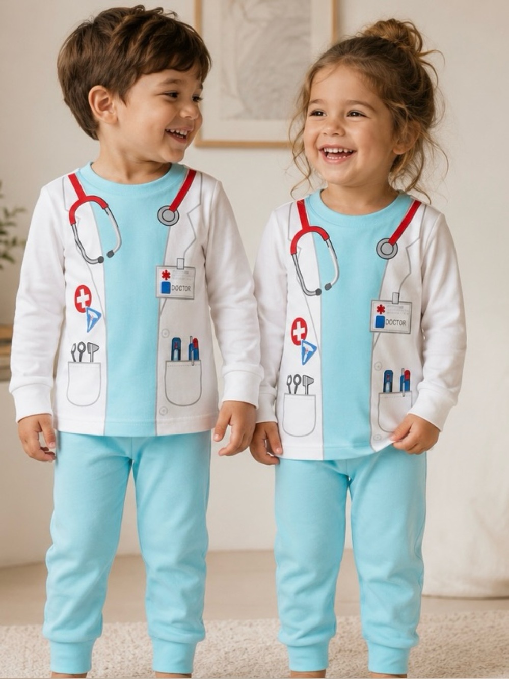 100% Cotton Doctor Costume Pajama Play Set Unisex Baby Toddler